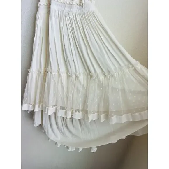 R. Vivimos Dress Womens Small Cream Flowy Boho Sheer Dot Hem - Picture 4 of 9